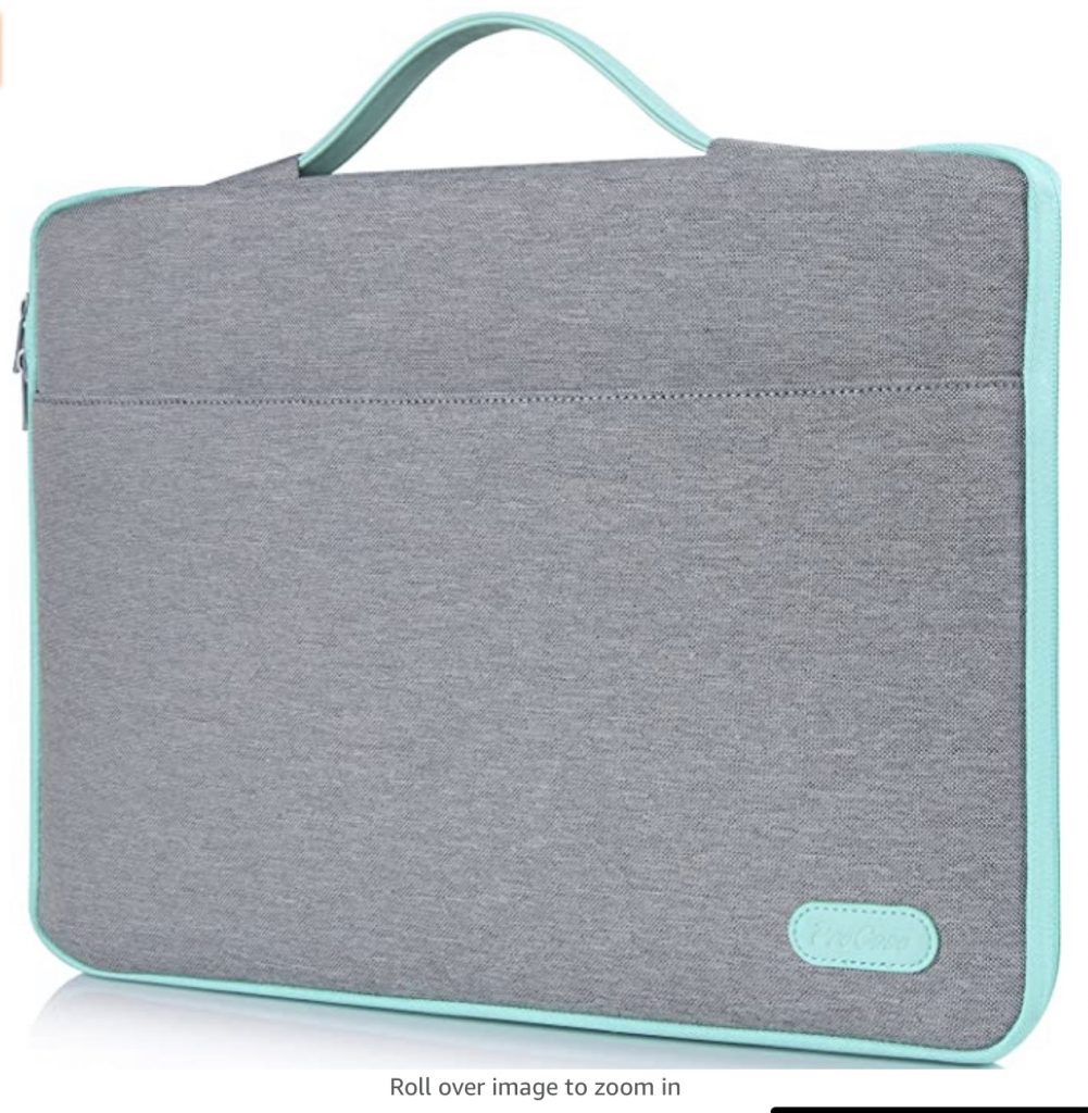 Grey and teal laptop case. 